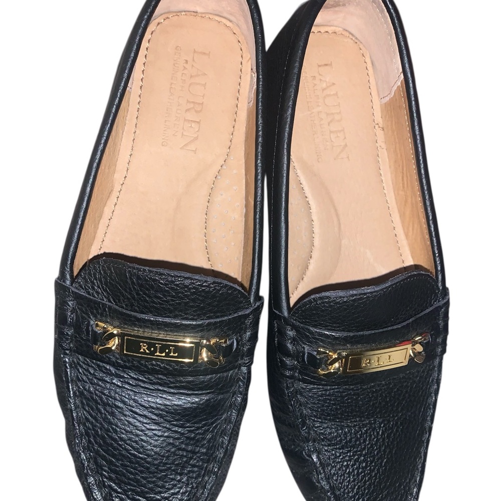 Lauren Ralph Lauren Black Leather Moccasins with Gold RLL Accent